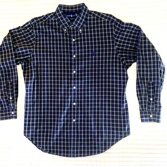 Ralph Lauren Button Down Shirt Men’s Blue Green Plaid Long Sleeve - Large - Picture 2 of 5